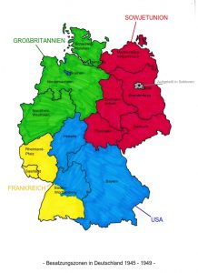 Karte mit besatzungszonen in Deutschland von 1945 bis 1949