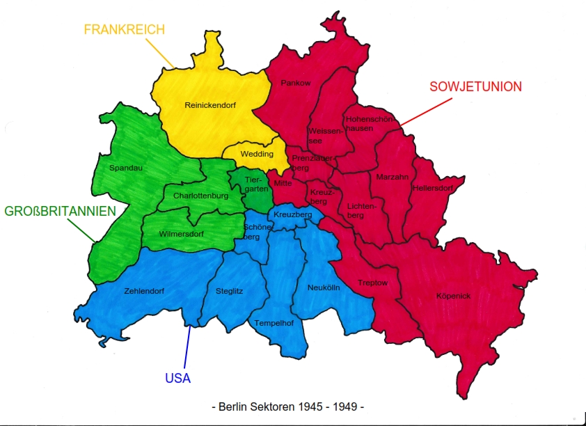 Karte mit Berliner Sektoren 1945 bis 1949